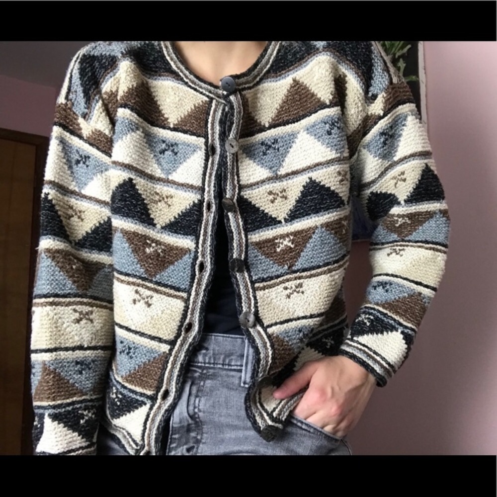Vintage Talbots Cardigan Sweater 90s Aztec